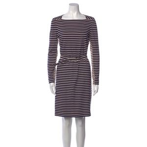 Tory Burch long sleeve knee length striped belted sheath dress